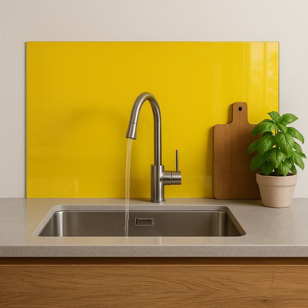 crédence cuisine jaune crédence verre laqué jaune